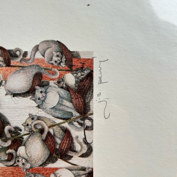 Cat Art J.S. Perry Signed Print 455/800 "Pussywillows" Jamie S. Perry Garden Cat - Picture 6 of 11